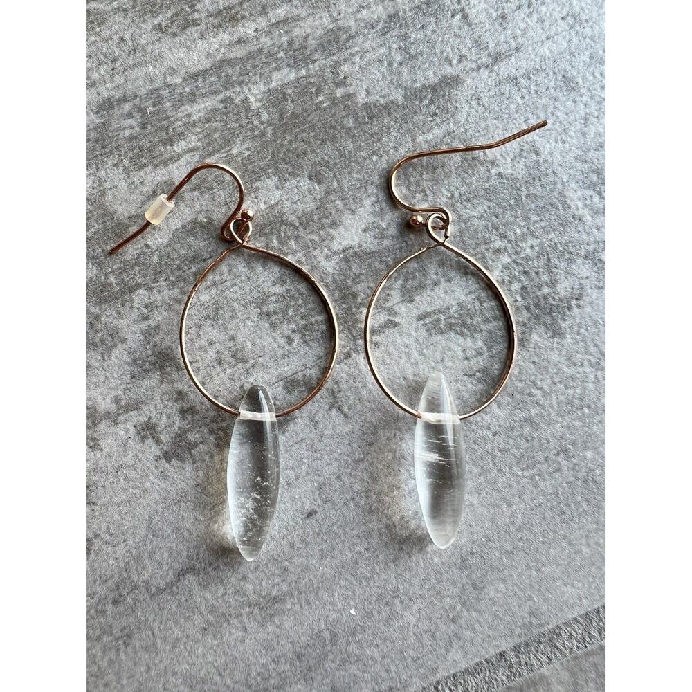 Gold Clear Resin Dangle Drop Boho Statement Fashion Earrings LA Boutique ULN